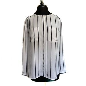 LOFT Blouse White Striped Top Medium Business Casual Office